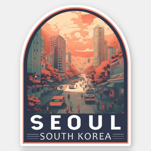 Seoul South Korea Illustration Art Vintage Badge Sticker