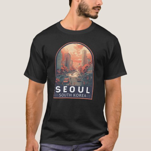 Seoul South Korea Illustration Art Vintage Badge T_Shirt