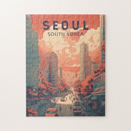 Seoul South Korea Illustration Art Vintage Jigsaw Puzzle