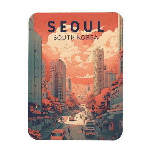 Seoul South Korea Illustration Art Vintage Magnet