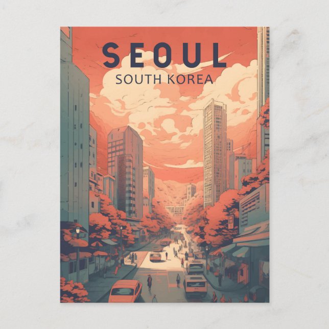 Seoul South Korea Illustration Art Vintage Postcard (Front)