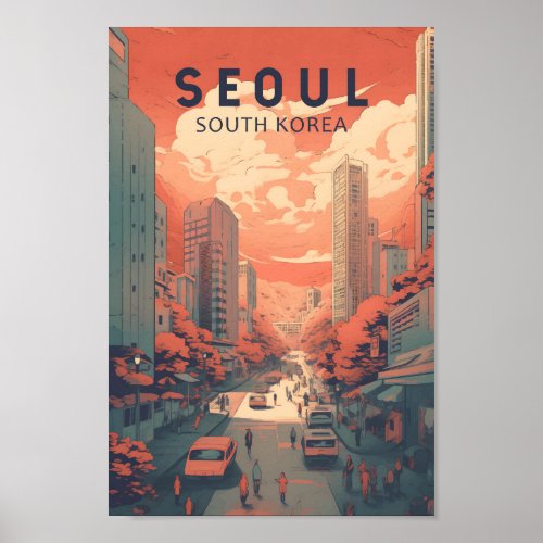 Seoul South Korea Illustration Art Vintage Poster