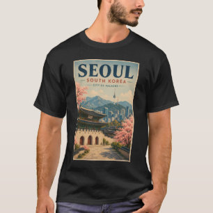 Seoul South Korea Illustration Travel Art Vintage T-Shirt