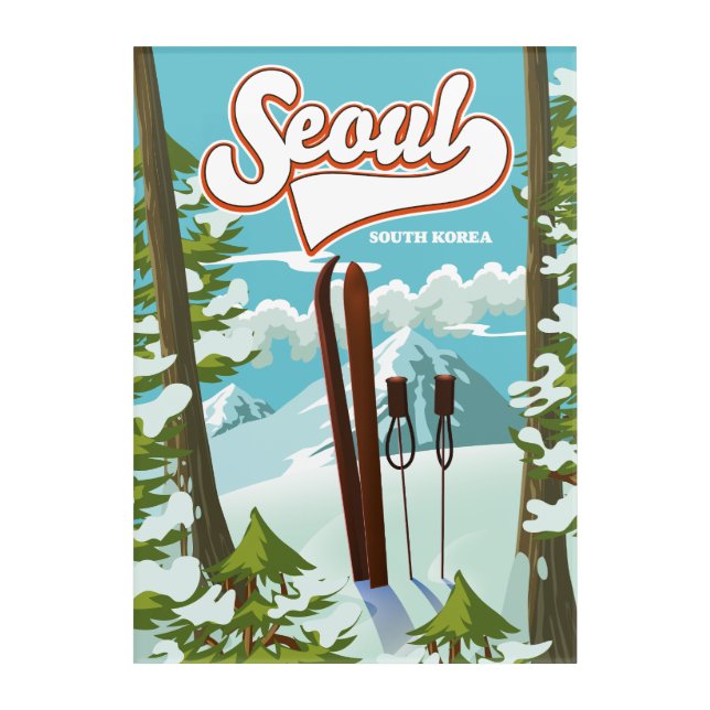 Seoul South Korea ski travel poster Acrylic Print (Front)