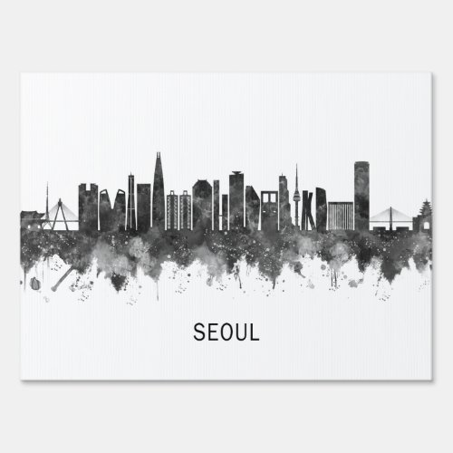 Seoul South Korea Skyline BW Sign