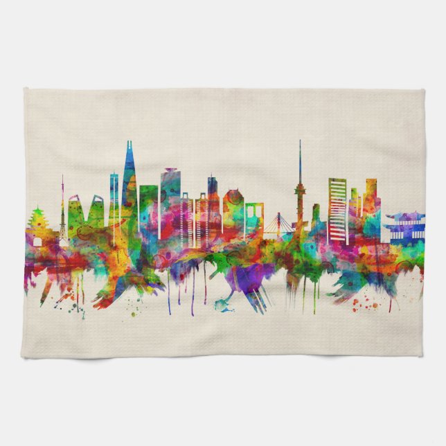 Seoul South Korea Skyline Kitchen Towel (Horizontal)