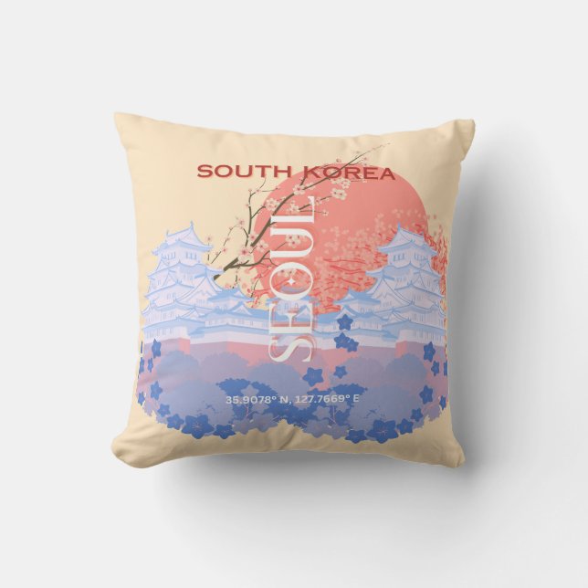 Seoul South Korea Travel Art, Pastel Throw Pillow (Front)