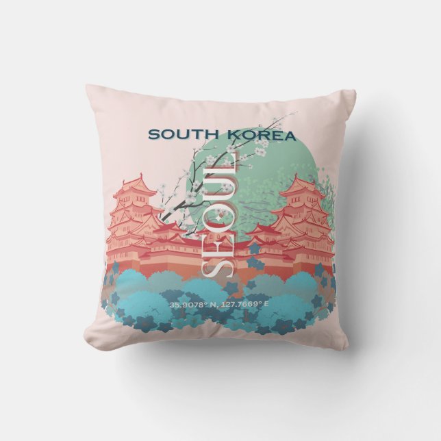 Seoul South Korea Travel Art Throw Pillow (Front)
