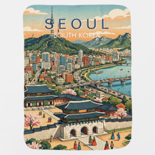 Seoul South Korea Travel Art Vintage Baby Blanket