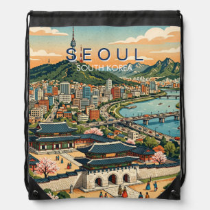 Seoul South Korea Travel Art Vintage Drawstring Bag