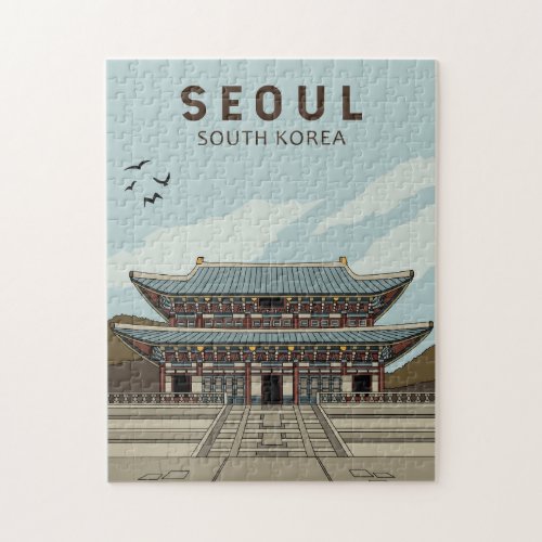 Seoul South Korea Travel Art Vintage Jigsaw Puzzle