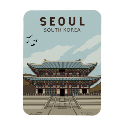 Seoul South Korea Travel Art Vintage Magnet
