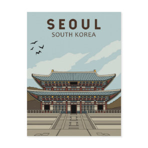 Seoul South Korea Travel Art Vintage Postcard
