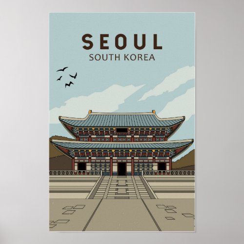 Seoul South Korea Travel Art Vintage Poster