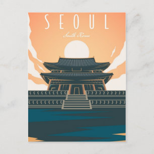 Seoul South Korea Travel Art Vintage retro Postcard