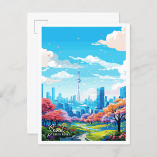 Seoul South Korea vintage travel illustration Postcard