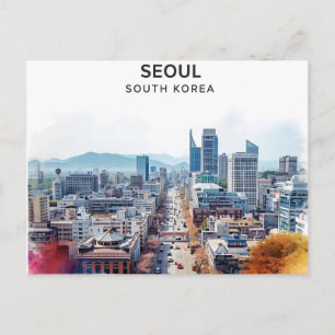  Seoul South Korea Watercolor Travel Art Postcard