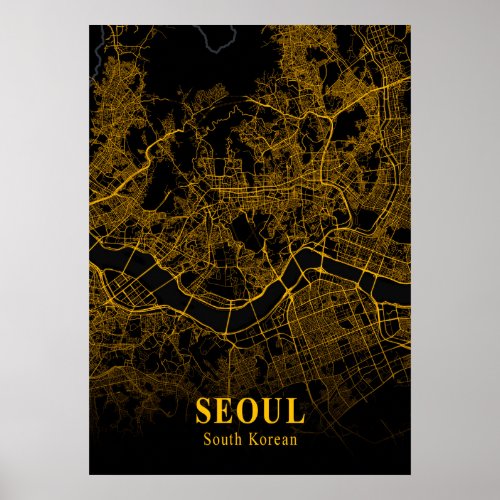 Seoul _ South Korean Gold City Map Poster