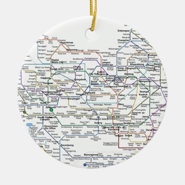 Seoul Subway Map Ceramic Ornament (Front)
