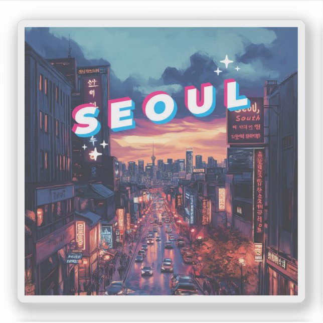 Seoul Sunset: A Vibrant Cityscape Travel Sticker (Front)