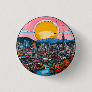 Seoul Vibrant Urban Skyline Button