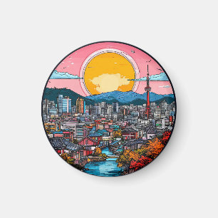 Seoul Vibrant Urban Skyline Magnet