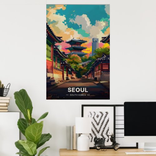 Seouls Ancient Charm Under a Vivid Sky Poster