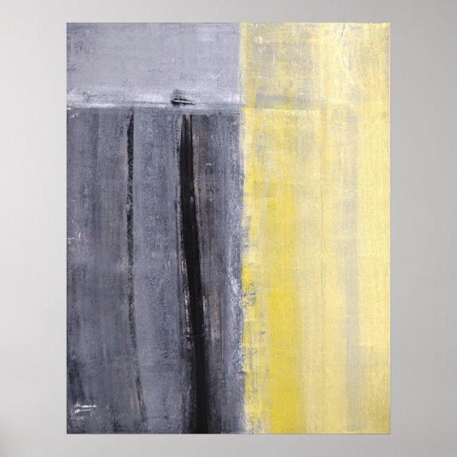 'Separated' Grey and Yellow Abstract Art Poster (Front)