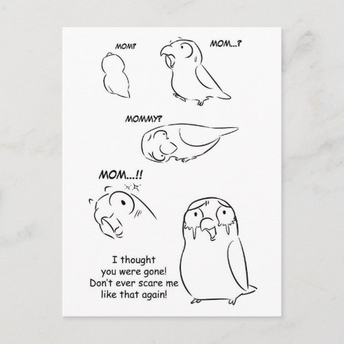 Separation anxiety on pet birds postcard