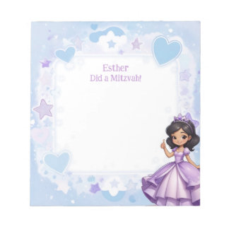 Sephardi Princess Blue Purple Personalized Mitzvah Notepad