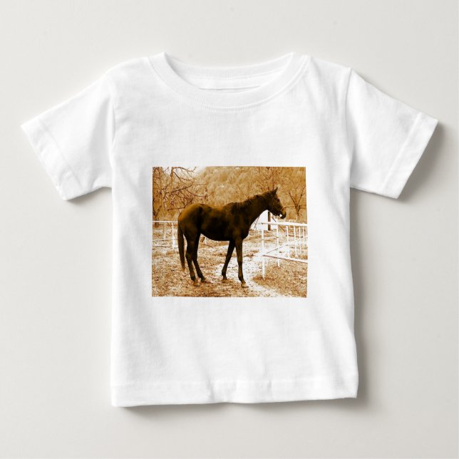 Sephia Pop Art Horse Baby T-Shirt (Front)