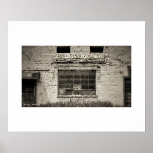 Sepia Abandoned Meat Market Poster Print