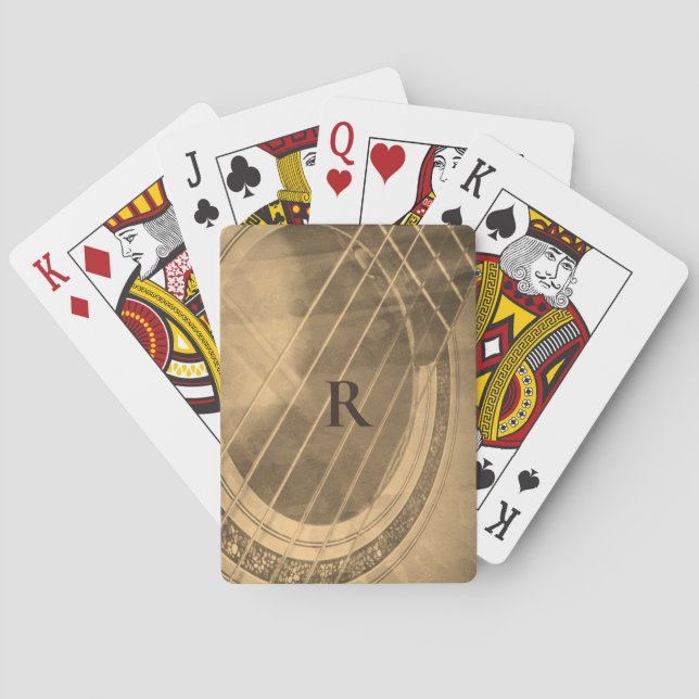 Sepia acoustic guitar monogrammed poker cards (Back)