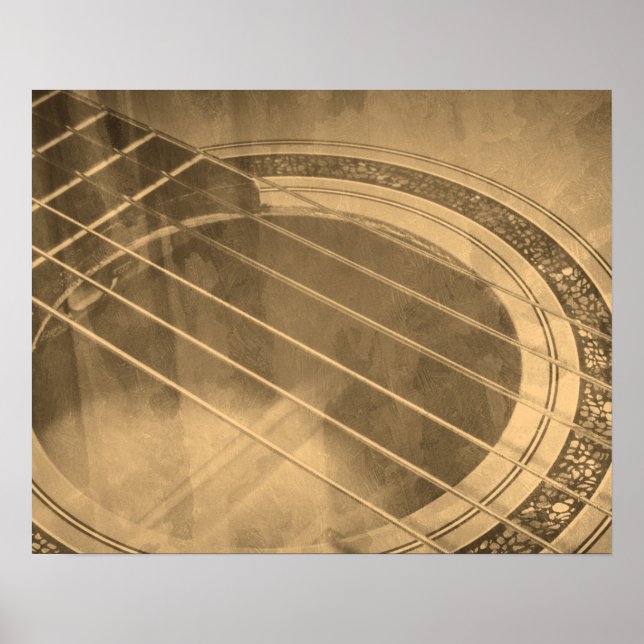 sepia acoustic guitar sound hole closeup  poster (Front)