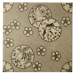Sepia Aesthetic Japanese Style Antique c1880 repro Ceramic Tile
