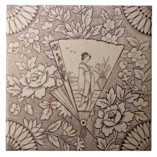 Sepia Aesthetic Japanese Style Antique c1880 repro Ceramic Tile