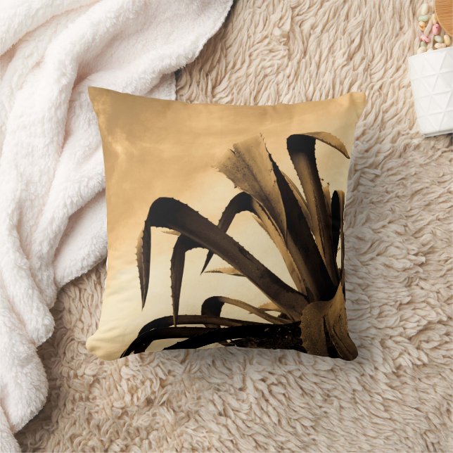 Sepia Aloe Plant Photograph  Throw Pillow (Blanket)