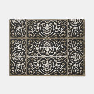 Sepia and black scrollwork pattern doormat