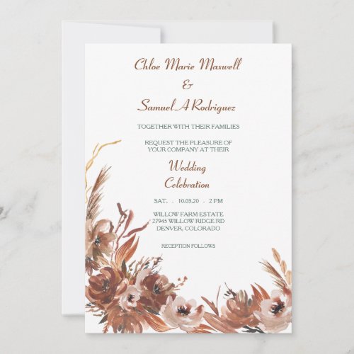 Sepia Autumn Floral Wedding Invitation