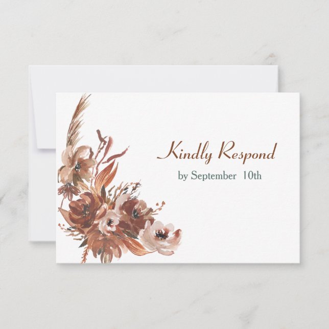 Sepia Autumn Floral Wedding RSVP (Front)