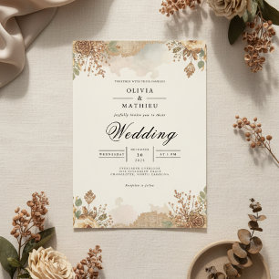 Sepia Autumnal Bloom Wedding Invitation