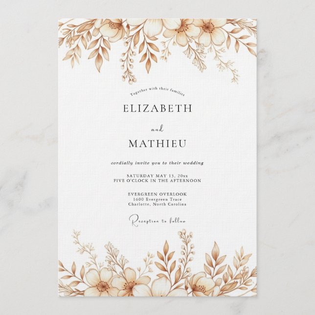 Sepia Autumnal Botanical Wedding Invitation (Front)