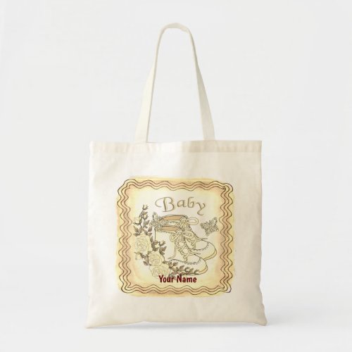 Sepia Baby First Shoes custom name Tote Bag