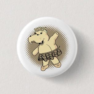 Sepia Ballerina Hippo With Tutu Button
