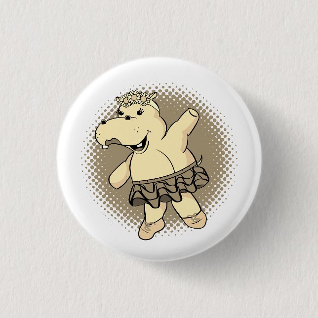 Sepia Ballerina Hippo With Tutu Button (Front)