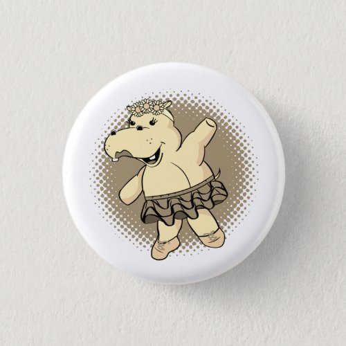 Sepia Ballerina Hippo With Tutu Button