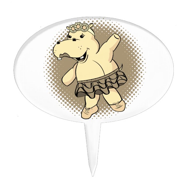 Sepia Ballerina Hippo With Tutu Cake Topper (Front)