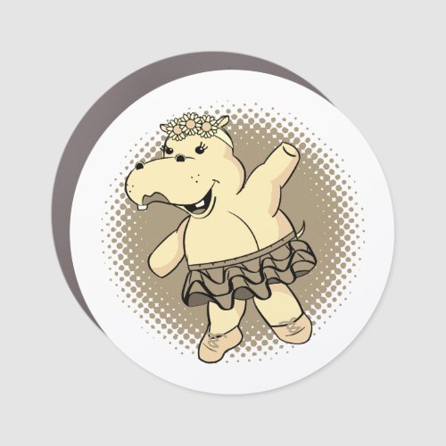 Sepia Ballerina Hippo With Tutu Car Magnet