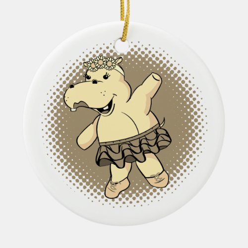 Sepia Ballerina Hippo With Tutu Ceramic Ornament