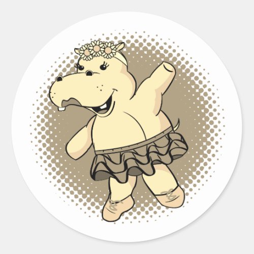Sepia Ballerina Hippo With Tutu Classic Round Sticker